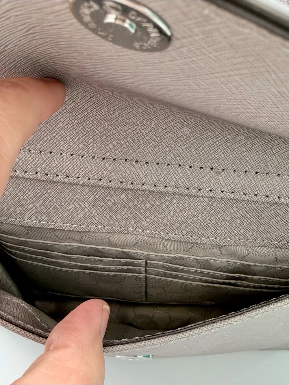 Michael Kors Jet Set Travel Grey Saffiano Leather Tote with Silver Hardware
